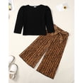 thumbnail image 2 of 7Y Big Girls Clothes 8Y Girls 2PCS Outfits Set Round Neck Big Girls Long Sleeve Top Leopard Pants Set Black, 2 of 7