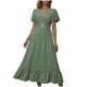 thumbnail image 2 of Puntoco Vestido De Manga Corta Con Cuello En V, Vestido Ajustado De Mujer De Color Liso Verde L, 2 of 9