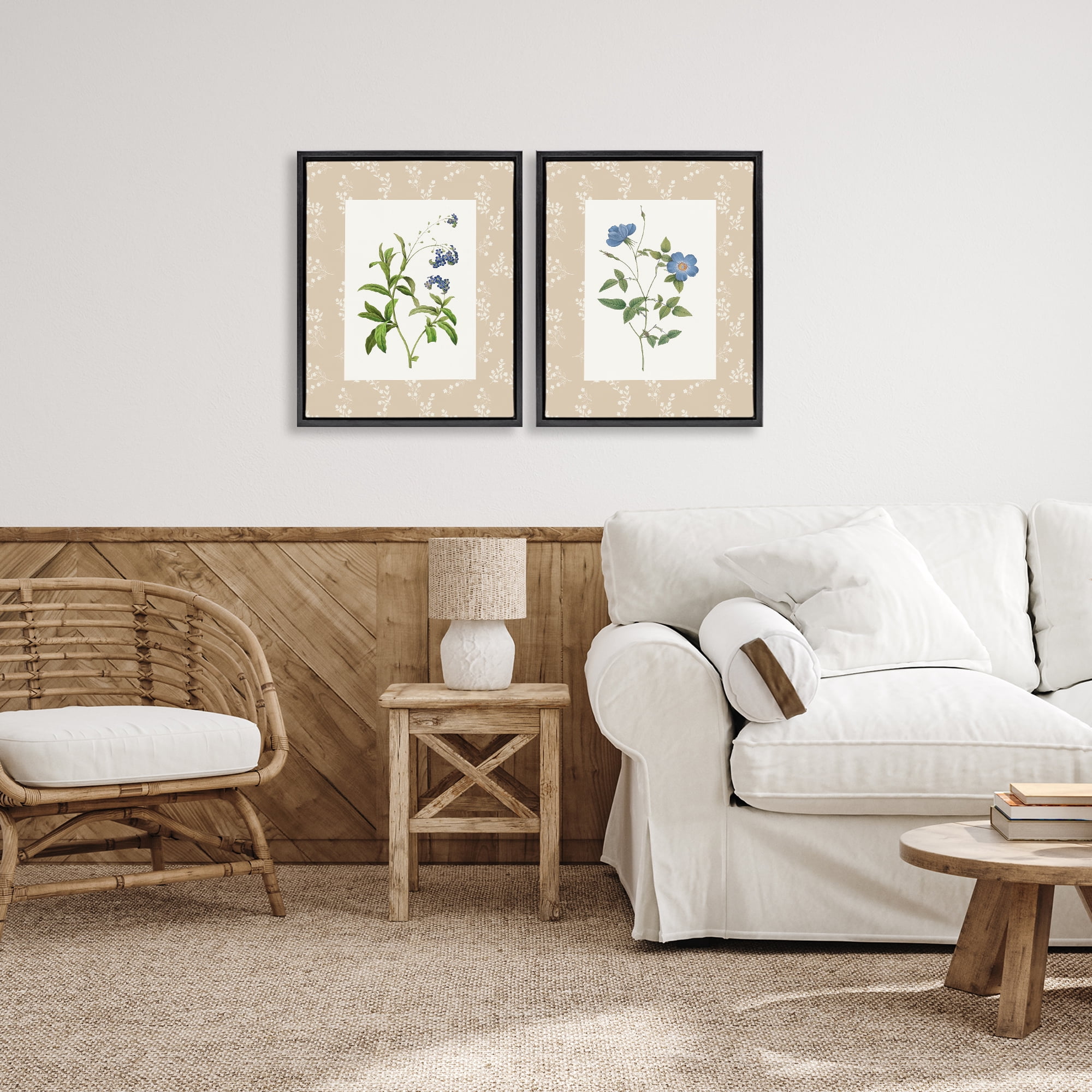 Stupell Industries Herbs on Beige Botanicals 2 Piece Black Framed Floater Canvas Set, design by Val Rhodes