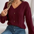 thumbnail image 6 of Ashirexll Pullover Sweaters for Women Winter Sweaters Fashion Casual Button Long Sleeve V-Neck Keeping Warm Outing Knit Sweater, 6 of 7