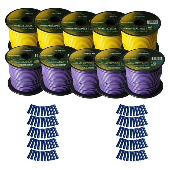 Harmony Car Primary 16 Gauge Power Ground Wire 1000 Feet 10 Rolls Yellow Purple