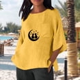 thumbnail image 4 of Xuyuer Women's Imitation Linen 3/4 Sleeve Blouse Crew Neck Summer Casual Tops Loose Fit Plus Size Tops Loose T Shirts Tunic Tops Shirts for Women Oversized Pocket T-shirt Fashionable Top, 4 of 6