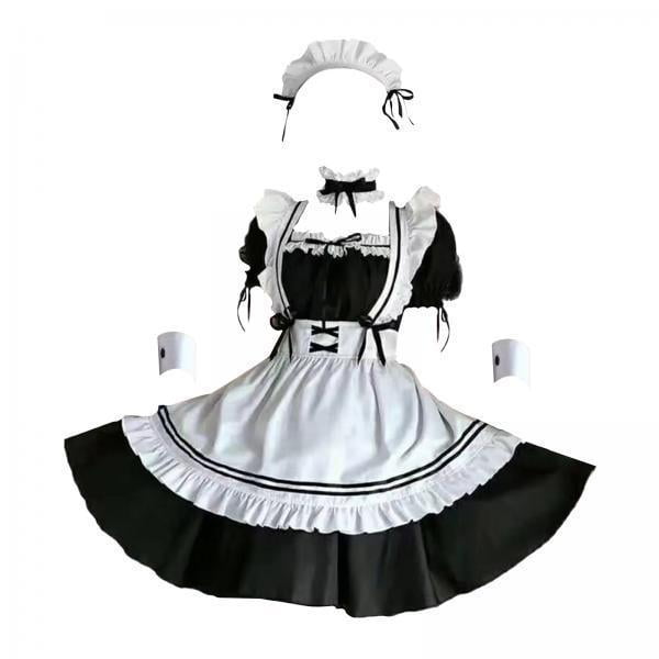 Disfraz de mucama,Traje de mucama para mujer,vestido de cosplay,Vestido de sirvienta mariquita de anime japonés para cosplay,Delantal clásico de mucama francesa lolita Maquillaje de