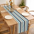 thumbnail image 3 of Khaki Striped Table Runner - 36 Inch Long Navy Blue Farmhouse Stripes Modern Abstract Art Cotton and Linen Blended Dress Scarves Farmhouse Table Runner for Kitchen Dining, Coffee Table, 13" x 36", 3 of 8