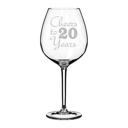 Cheers Cordial Glass - Wine Glass Goblet Cheers To 20 Years Anniversary (20oz Jumbo)