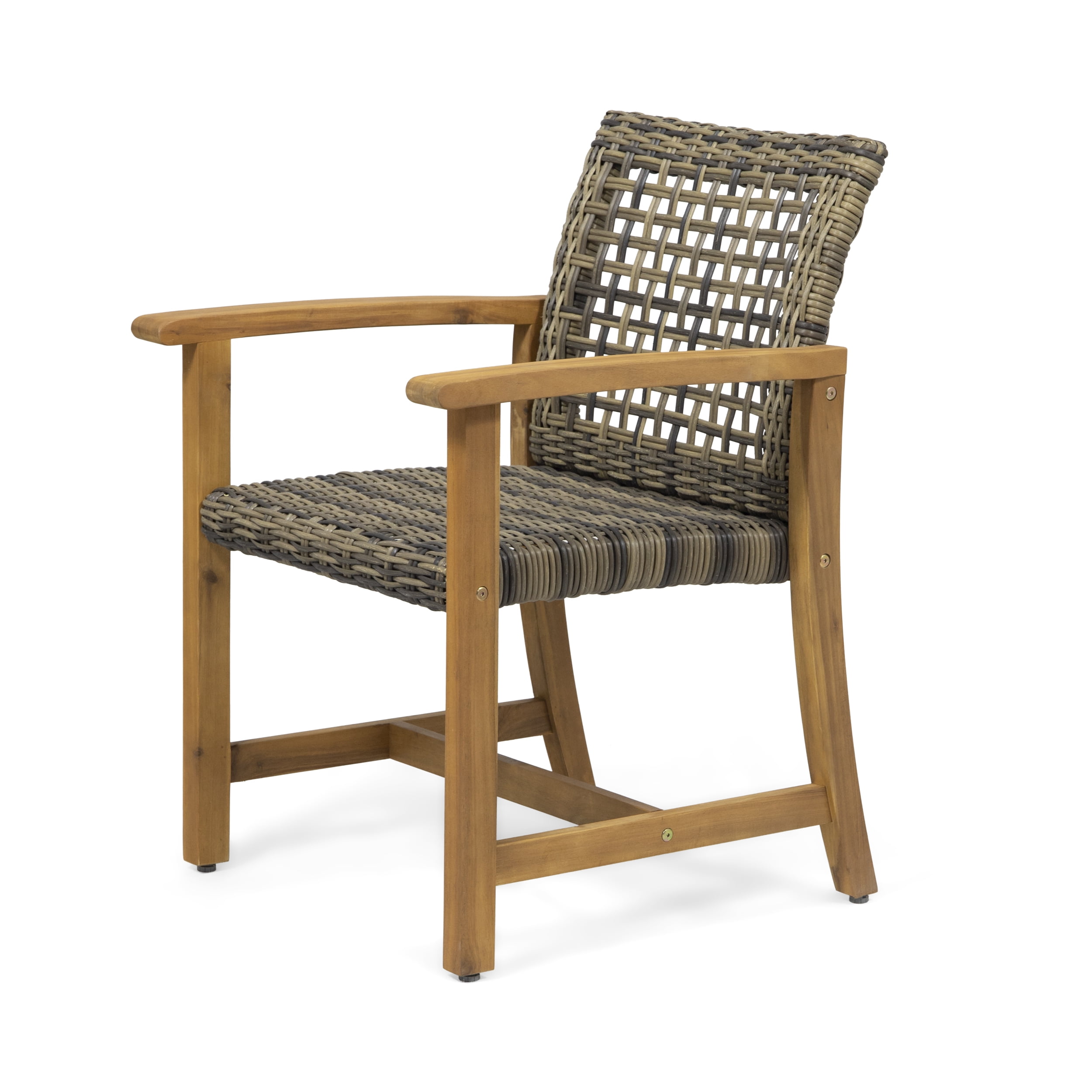 Euroco Outdoor Acacia Wood Armchair with Woven PE Rattan Seat, Weather-Resistant Patio Chair for Garden, Porch, or Deck