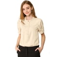 thumbnail image 1 of INSPIRE CHIC Tops de blusa de trabajo con cuello redondo y mangas cortas con tapeta de medio botón con volantes para mujer Albaricoque XL, 1 of 6