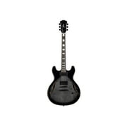 Monoprice Indio Boardwalk Flamed Maple Hollow Body Electric Guitar - Charcoal, With Gig Bag