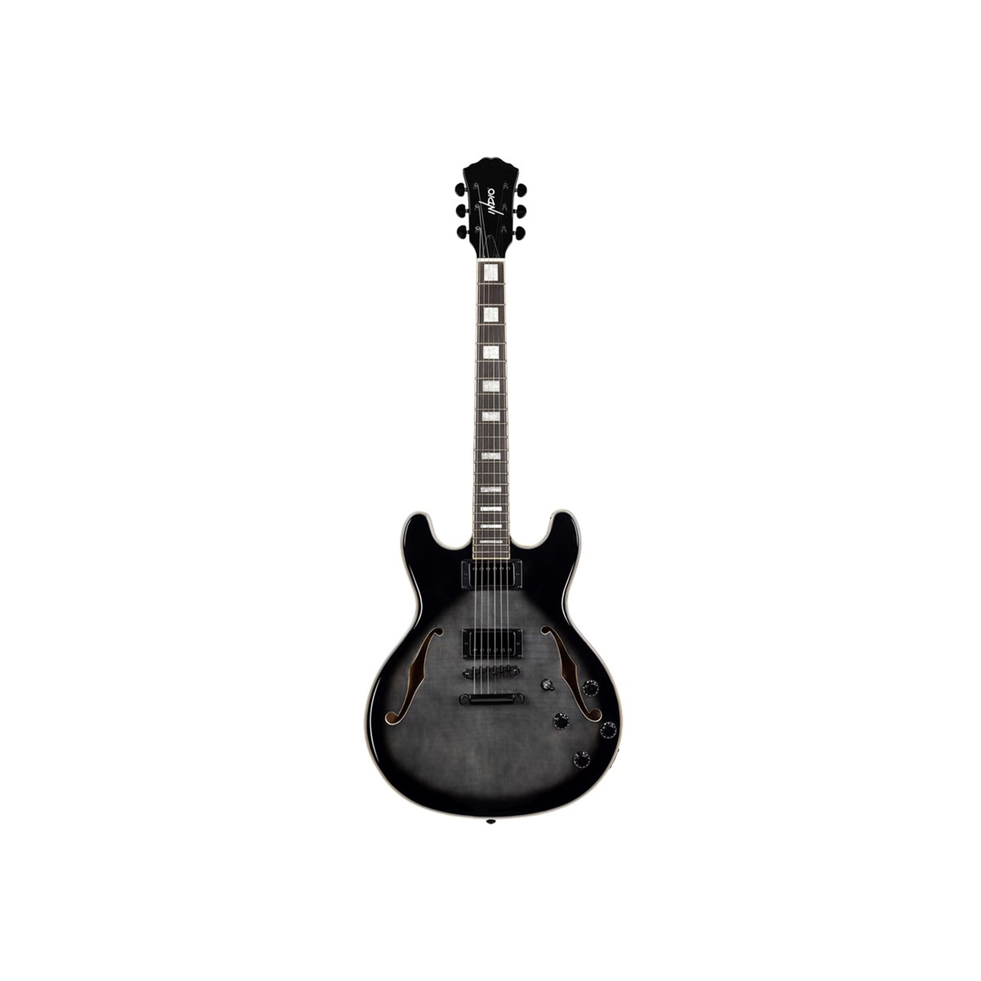 Monoprice Indio Boardwalk Flamed Maple Hollow Body Electric Guitar - Charcoal, With Gig Bag