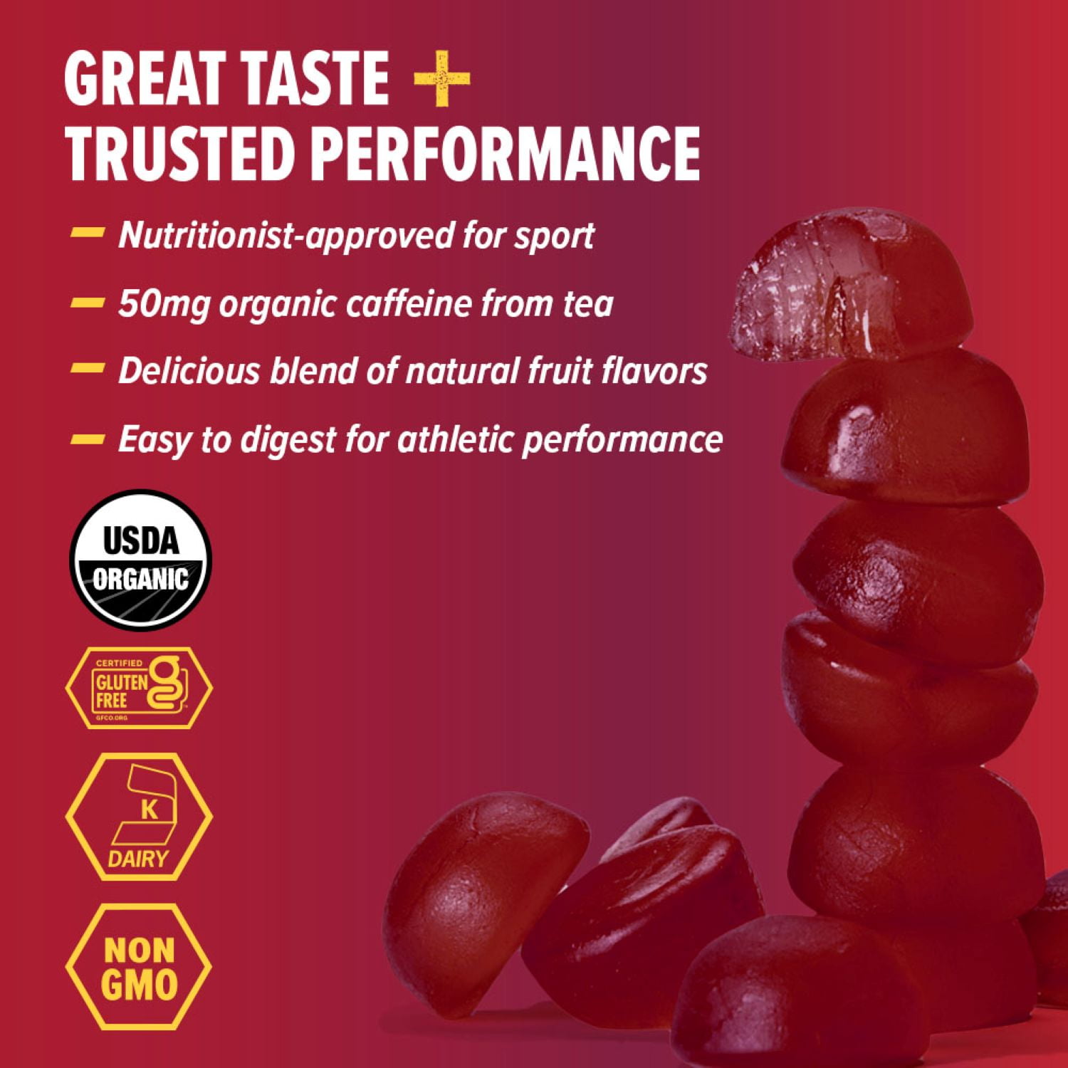 Honey Stinger Organic Gluten-Free Caffeinated Energy Chews, Cherry Cola, 1.8 oz, 12 Count Box