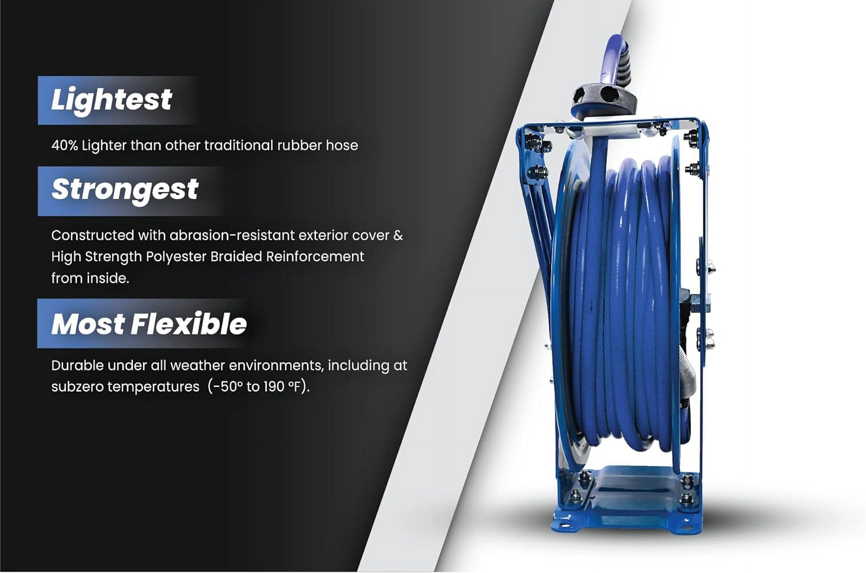 BLUBIRD BBRDA1250 Dual Arm Retractable Hose Reel, 1/2" x 50' Air Hose, 12 Point Ratcheting Gear, Next-Gen Rubber, Lightest, Strongest, Most Flexible, 300 PSI, -50F to 190F Degrees, Polyester Braided