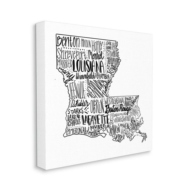 Stupell Industries Louisiana State Map Typography Cities Graphic Art White  Framed Art Print Wall Art, Design by The Saturday Evening Post 