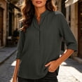 thumbnail image 2 of Tops for Women 3/4 Sleeve Collar Summer Casual Imitation Cotton Linen T-Shirt, 2 of 9