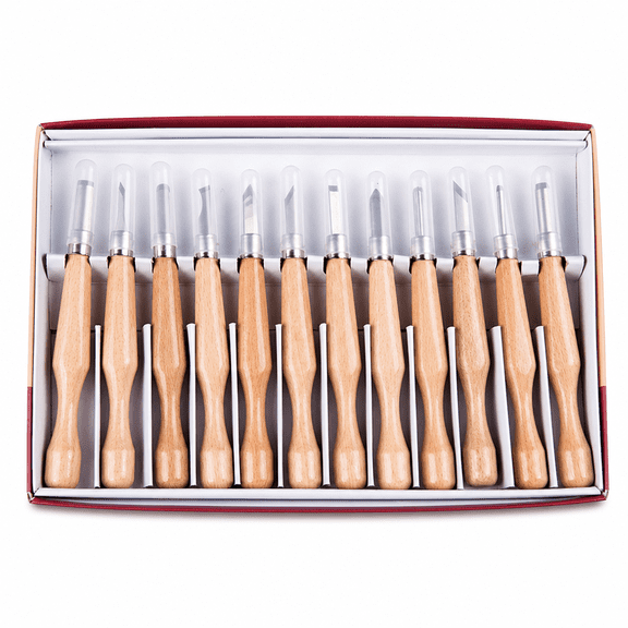 Wood Carving Hand Chisel Knife Set Ergonomic Tool for Sculpting Crafts, 12-Piece, Wood, 1-Set