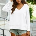 thumbnail image 3 of Womens Long Sleeve V Neck T Shirts Solid Color Casual Flowy Shirt Spring Fall Fashion Loose Fit Basic Tees Tops, 3 of 6