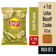 Lays Dill Pickle Potato Chips 7.75 oz - Pack of 2 & Lotus Biscoff Cookie - 0.2 Oz - 1 ct