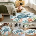 thumbnail image 6 of 3ft Round Rug, Coastal Turtle Non-Skid Rubber Backing Large Area Rugs - Living Room Bedroom Home Office, Summer Beach Nautical Coral Starfish Indoor Floor Mat Carpets Washable Rug, 6 of 9