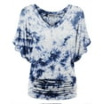 thumbnail image 2 of Made by Johnny Women's V-Neck Short Sleeve Tie Dye Drape Dolman Top XXXL WHITE_NAVY, 2 of 6