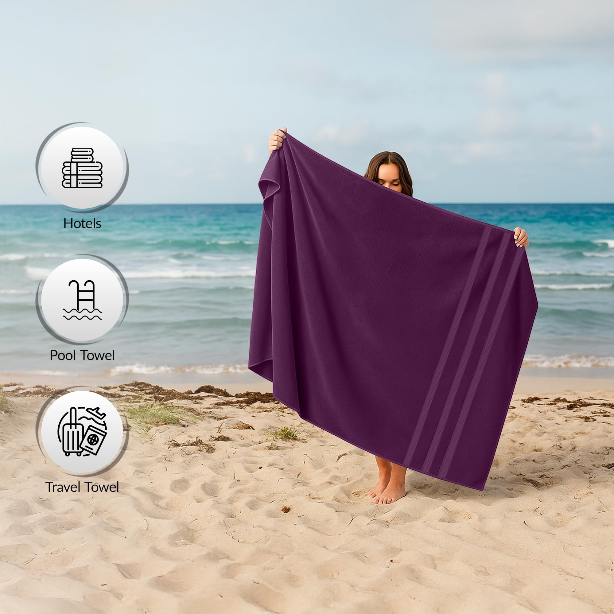 RIVERSIDE 2 Pack Luxury Bath Sheets 35×70 Soft Quick Dry Extra Large Cotton Towels 600 GSM Hotel Quality Spa - Purple
