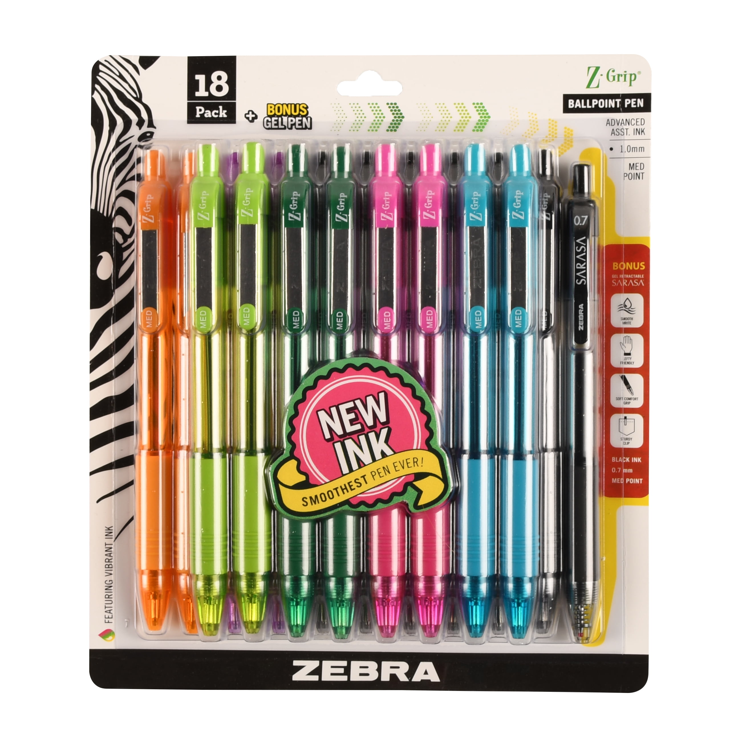 Zebra Pen ZGrip retractable ballpoint pen, 1.0mm, bonus Sarasa Dry X20