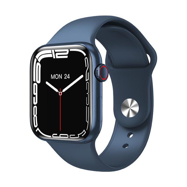 Smartwatch Z36 Serie 7 sumergible con seguimiento de salud reloj inteligente negro, vista 3/4 frontal con pantalla táctil cuadrada de 1.7" mostrando esfera analógica y fecha, corona lateral con anillo rojo y correa de gel de sílice; incluye seguimiento de frecuencia cardiaca, oxígeno y temperatura, modos deportivos y recepción de llamadas y notificaciones; suele usarse también para monitorizar entrenamientos diarios.
