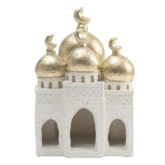 Ramadan Eid Decorations for Home, Resin Moon Castle Mosque Tower Statue, Islamic Tabletop Ornament with Crescent Moon, Eid Mubarak Gift for Family Friends Moroccan Style Religious Decor
