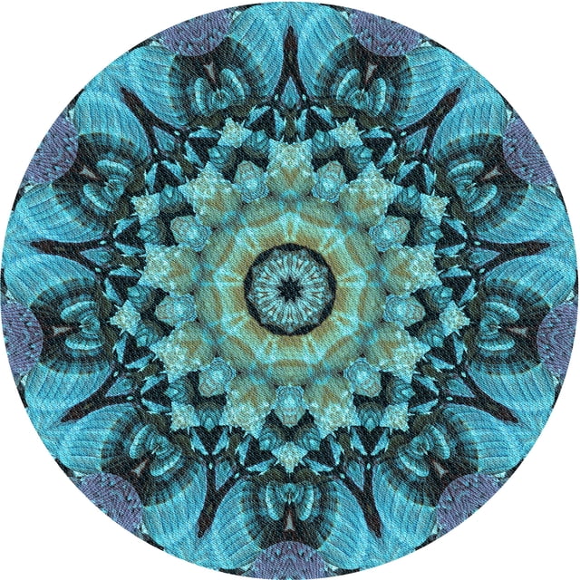Ahgly Company Tapis d'Intérieur Rond Lavable en Machine Turquoise Bleu Vif Transitionnel, 3 Pieds Rond