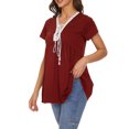 thumbnail image 3 of DYMADE Womens Summer Breathable Lace Tie-Front Neckline Short Sleeve Flared Fit Basic T-Shirt Tops, 3 of 4