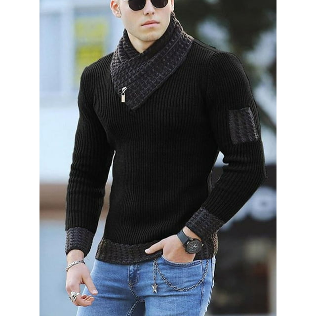 Suéter de hombre de talla grande de otoño, jersey de manga larga, bufanda de moda, suéter de cuello alto para hombre integrado