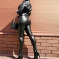thumbnail image 3 of PERZOE Women Leggings High Waist Hip Lifting Straight Women Leggings Elastic Waist Windproof Faux Leather Pants Daily Clothing, 3 of 8