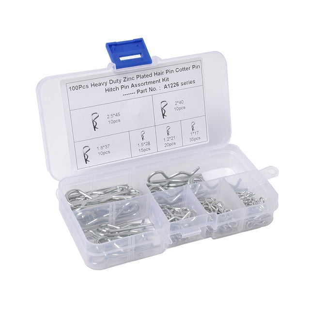 Unatoiry 100 Pieces R Spring Cotter Pin M1 M1.2 M1.5 M1.8 M2 M2.5 Carbon Steel Heavy Duty Hair Clip Hitch Tractor with Storage Box silver 1Set