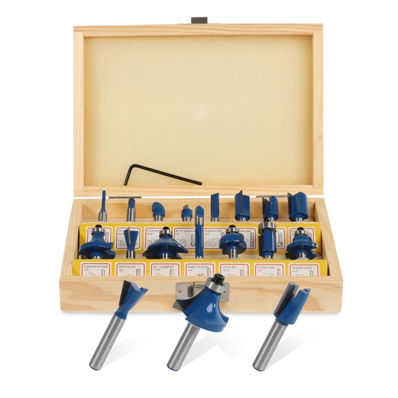 ABN 1/4in Tungsten Carbide Router Bits for Woodworking 15pc Wood Router Bit Set