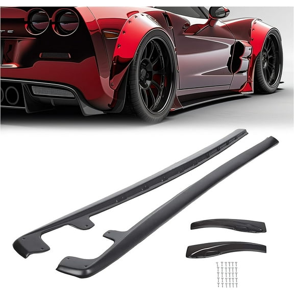 Kojem Side Skirts Rocker Panels Guard for 2005-2013 Chevrolet Corvette C6 Z06 (05-13 Wide Body Models) with Mud Flaps Extension Replacement