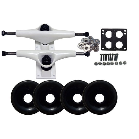 LONGBOARD TRUCKS WHEELS BEARINGS 6.0 White, 76mm Solid Black