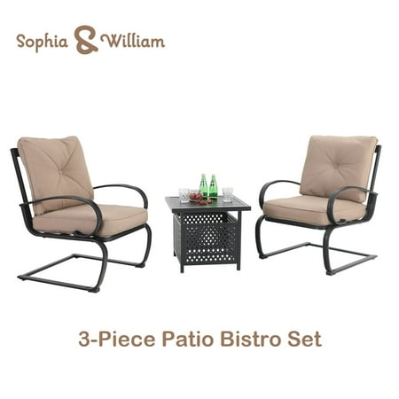 Sophia&William 3-Piece Outdoor Bistro Set Patio C-Spring Chairs and Table Set Beige