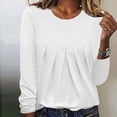 thumbnail image 2 of ATOYSOY Women's Long Sleeve Pullovers Loose Basic Tops Round Neck Shirts Fall Trendy Solid Color Pleated Blouses Relaxed Workout Comfy Casual Patchwork White XXL, 2 of 5