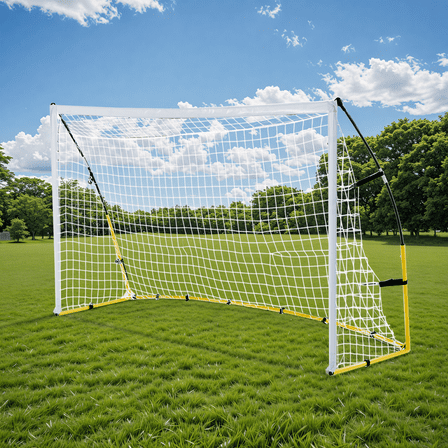 Bezliving 8FT x 5FT Soccer Goal for Backyard, Portable Pop Up Football Goal with Carry Bag, U-Shaped Stakes & Bungees, for Youth and Adults - Perfect for Garden, Beach, and Training