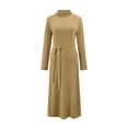 thumbnail image 3 of Gvmfive Women's Juniors Stand Collar Long Sleeve Belted Solid Casual Midi Dress, 3 of 5