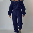 thumbnail image 2 of BXINGOHAI Womens 2 Piece Sweatsuit Fashion Half Zipper Tracksuit Long Sleeve Sweatshirts and Sweatpants Matching Set Loungewear Sets With Pockets Navy,XXL, 2 of 5