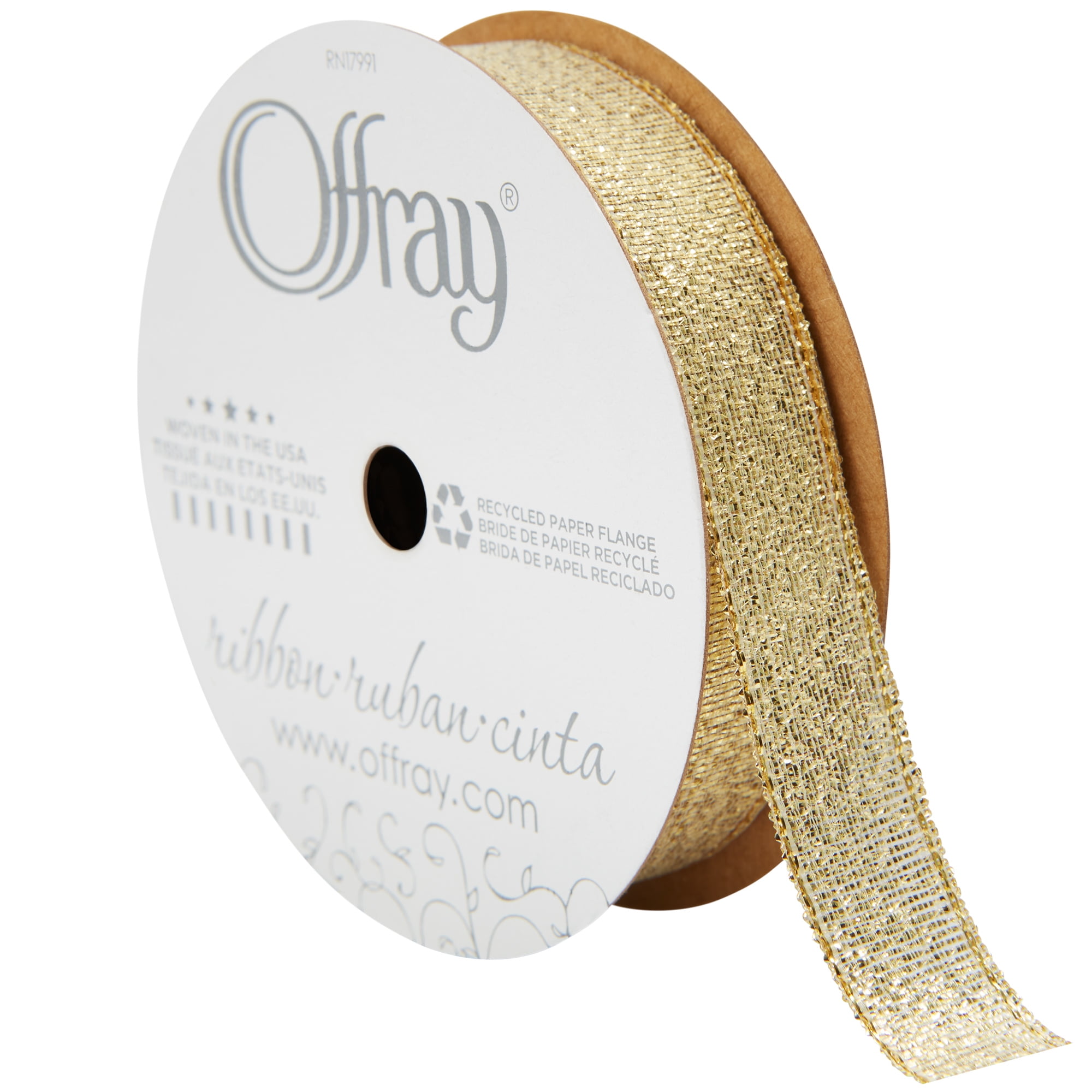 Offray Ribbon, Gold 5/8 inch Galena Metallic Ribbon, 12 feet