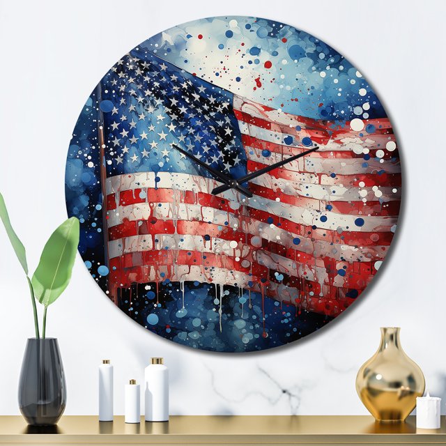 Designart "American Flag Display II" American Oversized Wall Clock