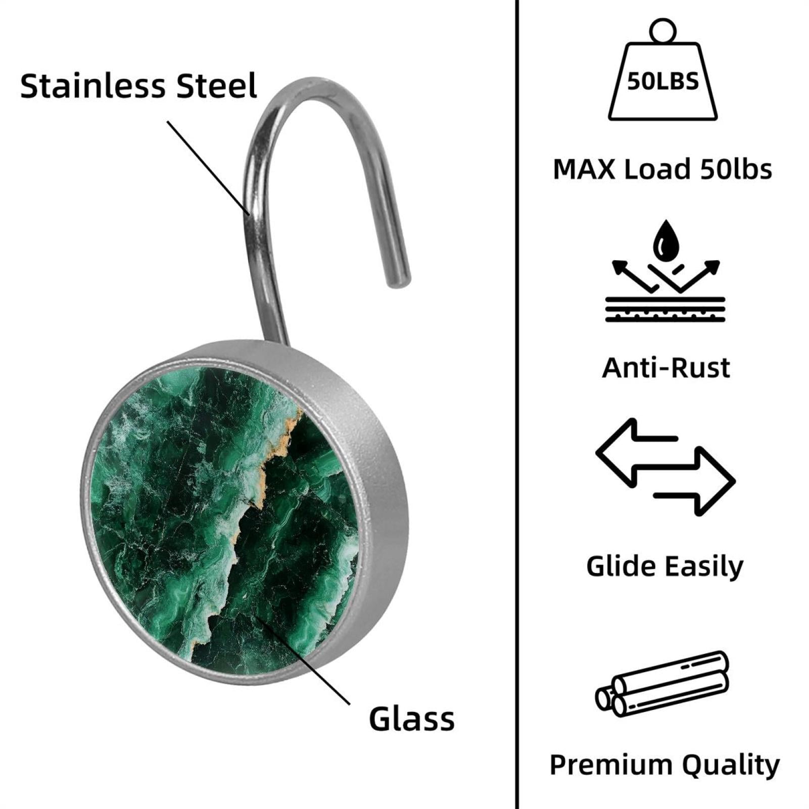 HemaKayy 12 Pcs Shower Curtain Hooks Bathroom Decorative Accessories Emerald Marble Green