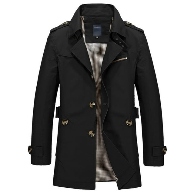 DPTALR Men Casual Solid Turndown Single-breasted Windbreaker Side Slit Pocket Multi-button Coat