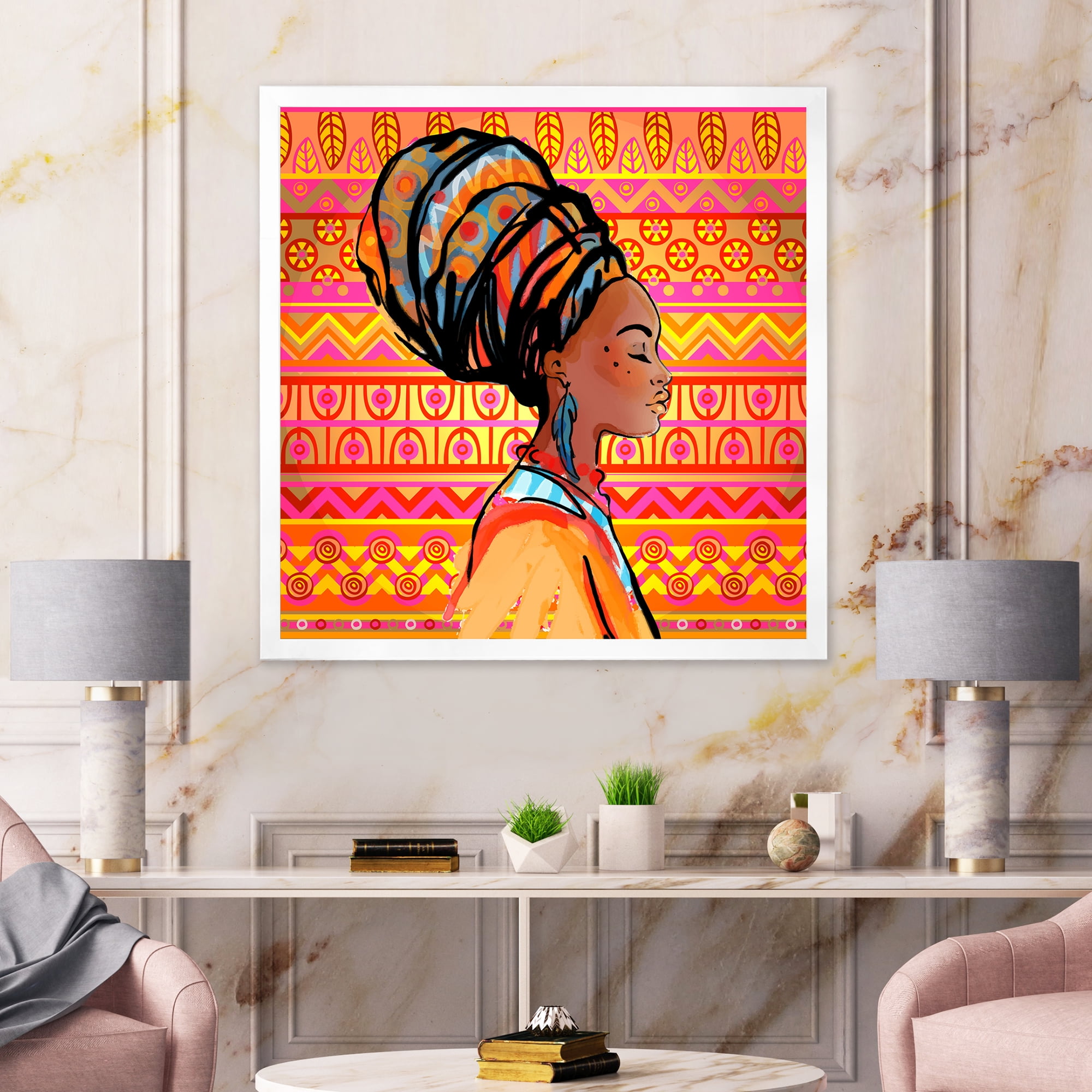 Designart 'Portrait of African American Woman With Turban I' Modern Framed Art Print
