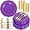 Purple, variant on 350PCS Pink Plates Disposable - Pink and Gold Plates 50guest Baroque Plastic Dinnerware include 100Plates, 50Pack Pre Rolled Napkins with Silverware 50Cups Perfect for Wedding＆Mother's Day