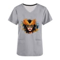 thumbnail image 5 of Jinhomg Nurses Uniform for Women Novelty Mardi Gras Mask Graphic Scrubs Casual Comfy Short Sleeve V-Neck Tunic Blouse with Pockets Gray L, 5 of 6