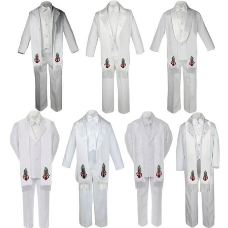 

Baby Toddler Boy Guadalupe Christening Baptism White 7 SUIT TUXEDO Style Stole
