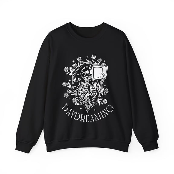 Daydreaming Book Lover Sweatshirt Skeleton Reading Shirt Reader Crewneck