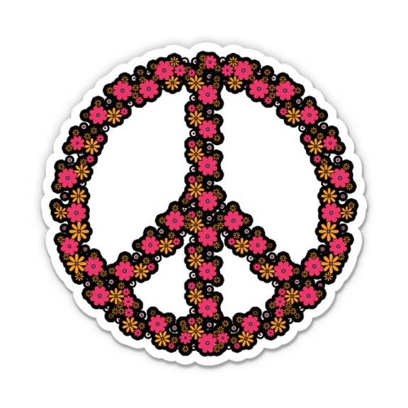 Floral Peace Sign - 3" Vinyl Sticker - For Car Laptop Water Bottle Phone - Waterproof Decal