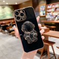 thumbnail image 1 of Electroplated slim Case for iPhone 13 Pro Max 6.7 Inch, Four-Leaf Clover Pattern Rugged Back Soft TPU Shockproof Lightweight Case with Camera Protection Astronaut Design Kickstand Phone Cover,Black, 1 of 12